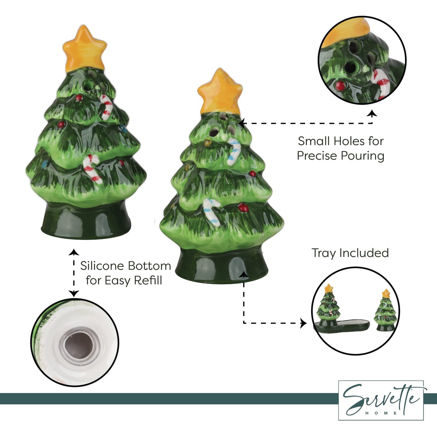 Christmas Holiday Salt and Pepper Shaker Set - Snowman and Santa (Christmas Trees with Stand)