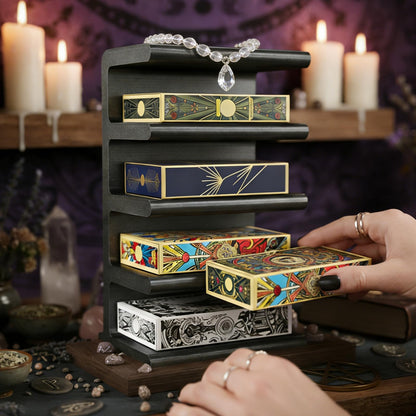 stazuvrt Tarot Deck Floating Shelf, 5 Decks Witchy Altar Decor & Organizer, Small Floating Book Plant Shelves for Tarot & Oracle Deck(Cards Not Included)
