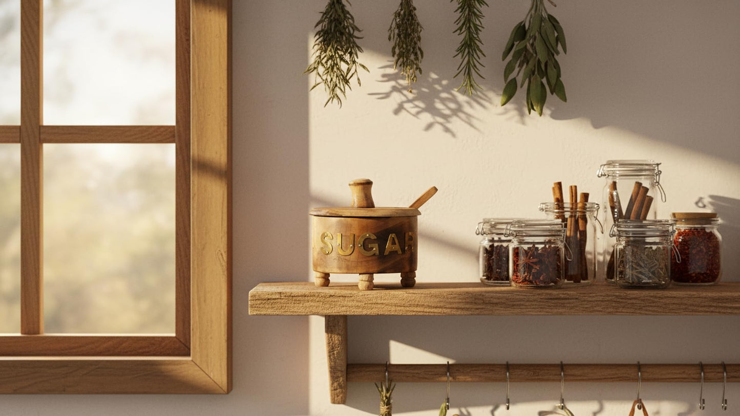 Decorative Rustic Wooden Sugar Bowl With Lid Wide Mouth Candy Treat Jar Spice Jar Holder Condiment Nuts Serving Bowl Pot Salt Spice Herb Loose Leaf Tea Storage Container Novelty Home & Kitchen