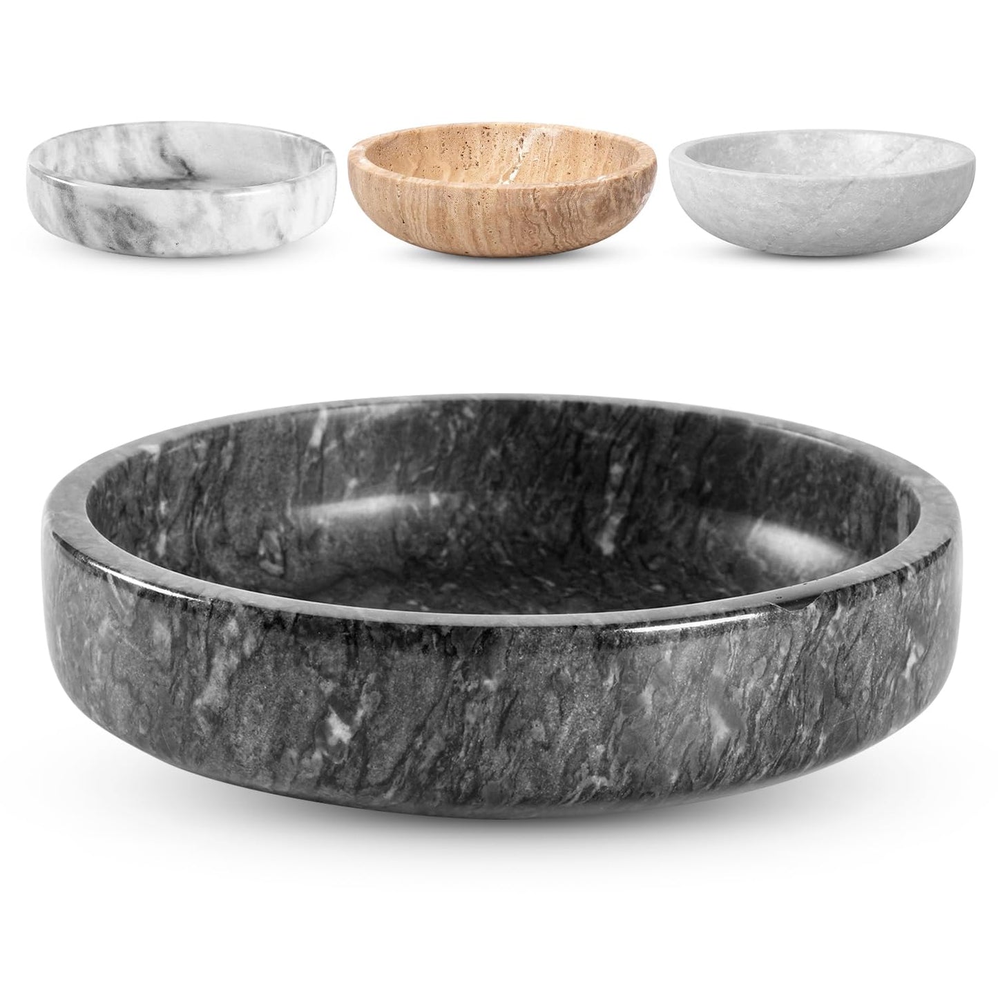FNTSTICGOODS Marble Decorative Bowl - 7.5" Natural Black Solid Marble Centerpiece - Handmade Stone Fruit Bowl - Catch-All or Key Bowl for Kitchen - Modern Minimalist Decor