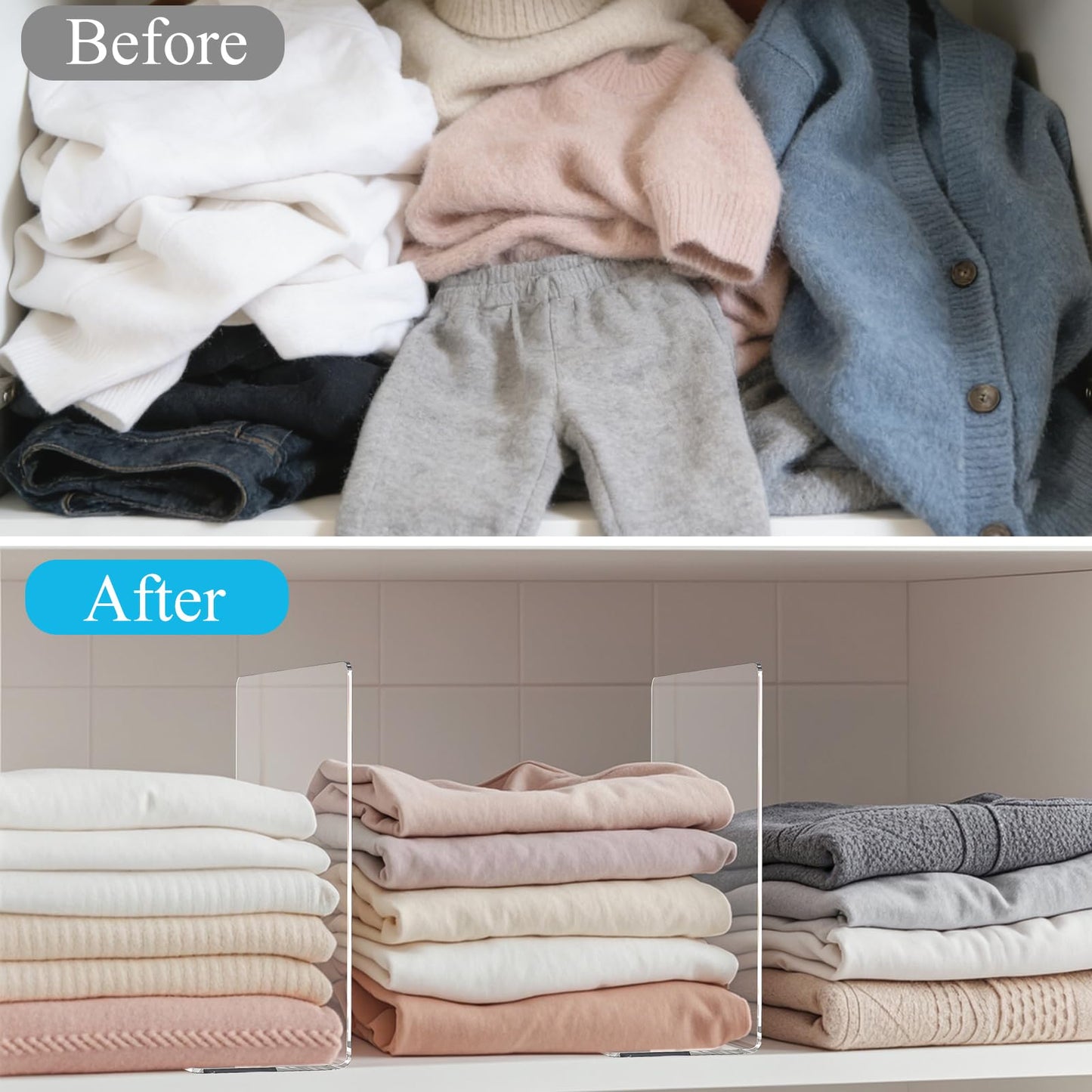 Lebouri Shelf Dividers for Closet Organization: 10" Tall x 12" Deep Acrylic Closet Shelf Dividers for Clothes Sweater Purse - Clear Organizers and Storage Separators for Home Space Saver Enthusiasts