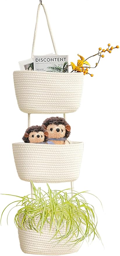 AARAINBOW Wall Hanging Cotton Baskets, Large 3 Tier Decorative Basket