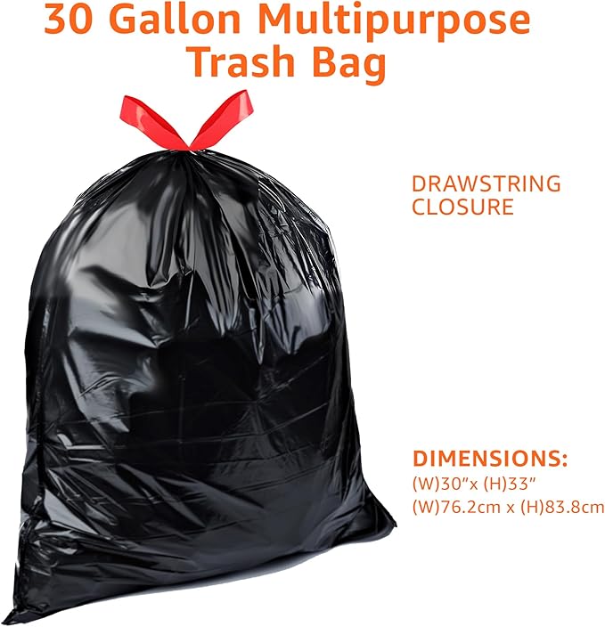Amazon Basics Multipurpose Drawstring Trash Bags, 30 Gallon