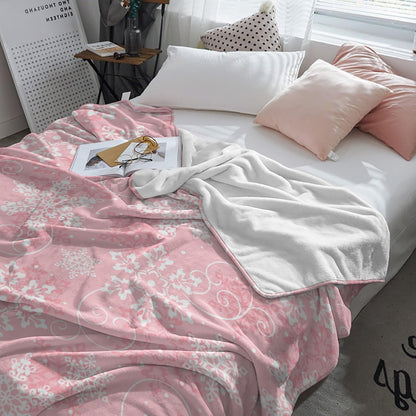 Christmas Throw Blankets, Pink White Snowflakes Pattern Soft Fleece Blanket Decorative for Home Sofa Couch Chair Living Bedroom,40x50 Inches, Winter