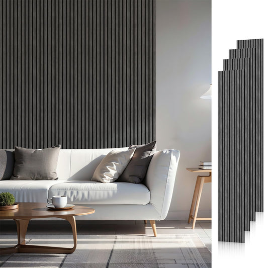 SMARTSTANDARD Wood Slat Acoustic Wall Panels 4 Pack 94"x12.6" Dark Gray, Noise Reducing and Sound Absorbing, Decorative Slat Panels for Home Studio Office Living Room