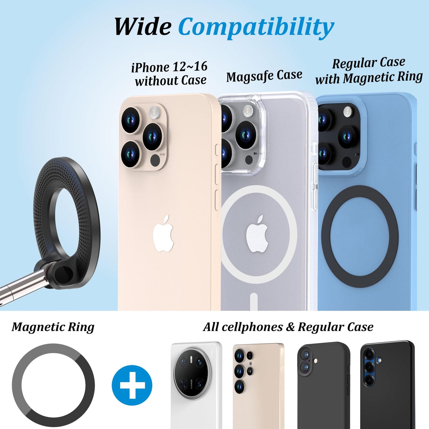 PlusAcc Vacuum Magnetic Phone Holder for Car - Suction Phone Mount 360°Rotatable Foldable Portable Strong Magnet Stand for iPhone17/16/15/14/13/12 Pro/Pro Max on Mirror, Smooth Surface, Windscreens