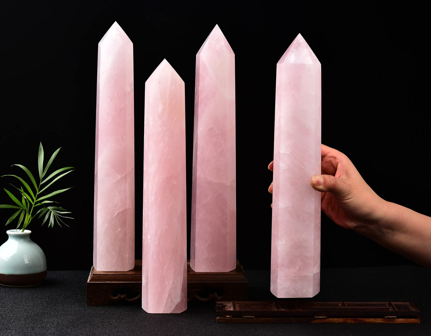 AMOYSTONE Large Healing Crystal Obelisk Tower Rose Quartz Point Wand Crystal Decor Reiki Gifts for Bignners 3.5-4.0 LBS