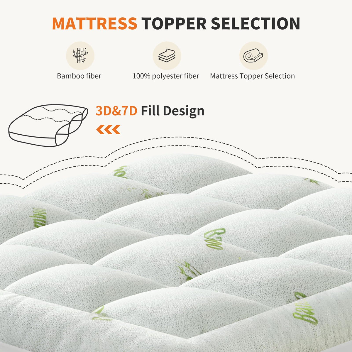 Sweetcrispy Mattress Topper, Bamboo Viscose Ultra Soft Mattress Protector with Stretchable Pockets, Cooling Pillow Top Mattress Pad Breathable, Mattress Cover for Back Pain Relief, Hot Sleepers