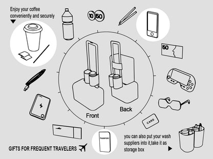 riemot Luggage Travel Cup Tablet Holder - Hold Books Passports Tickets Water Bottles - Fits Roll on Suitcase Handles - Gifts for Flight Attendants Travelers Accessories Grey