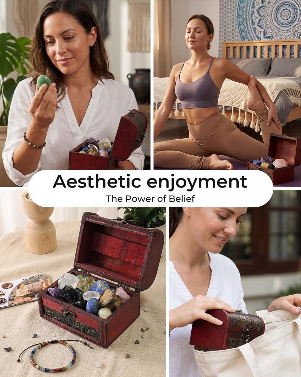 Chakra Bracelets Healing Crystals Set, Crystals and Healing Stones Reiki Energy Protection, Wooden Box, Mothers Day Birthday Gifts for Mom, Meditation Relax, Relief Anxiety Stress Gifts for Women