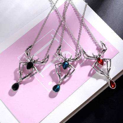 MIFYNN Vintage Gothic Spider Necklace Halloween Crystal Spider Pendant Necklace Punk Style Reptile Animal Jewelry for Woman (Purple)