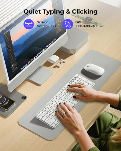 seenda Bluetooth Keyboard and Mouse for Mac, SKM64-2 Multi-Device Rechargeable Slim Wireless Keyboard Mouse Stainless Steel Full Size, Compatible with MacBook Pro/Air, iPad, Mac - Space Gray