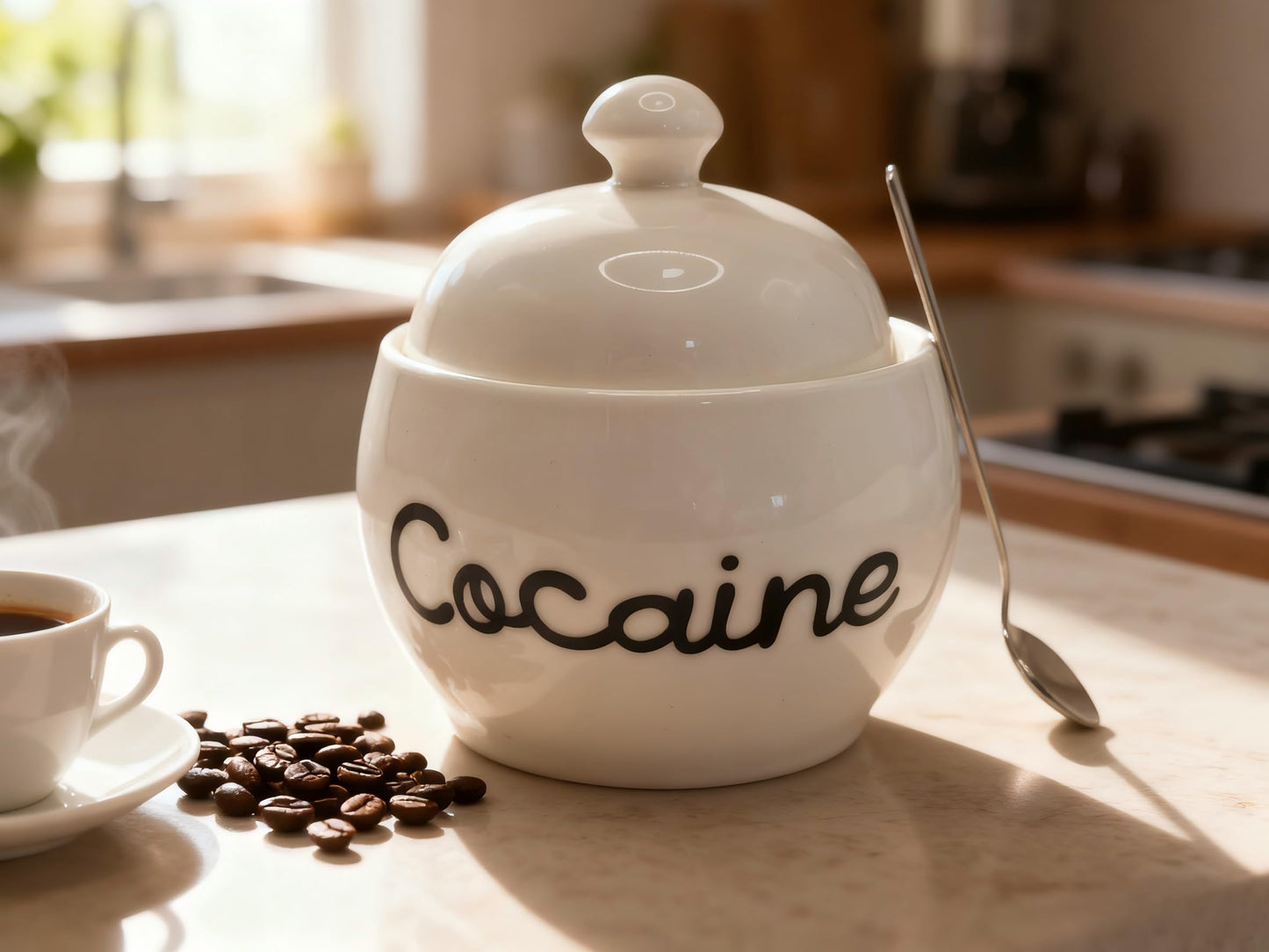 Cocaine Ceramic Sugar Bowl with Cocaines Design, Coffee and Sugar Container with Lid, Salt Container, Sugar Jar with Lid, Funny Kitchen Decor