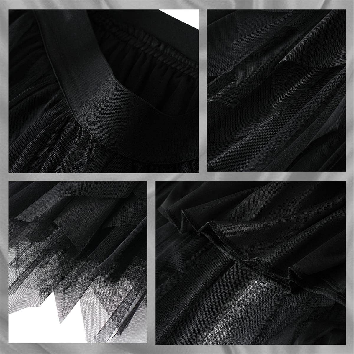 Reaowazo Tulle Skirts for Women Midi Long Fairy Skirt Tutu A-Line Mesh Layered High Elastic Waist Halloween Skirts Black One Size