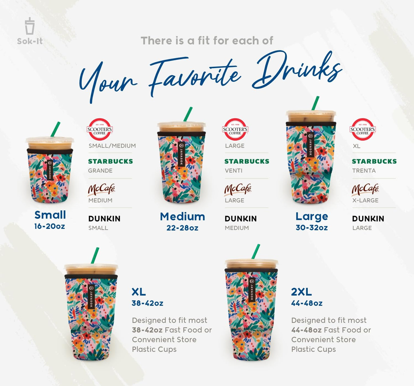 Sok It JavaSok Iced Coffee & Cold Soda Insulated Neoprene Cup Sleeve (After Dark, Medium: 22-28oz)