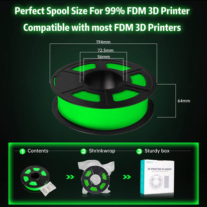 SUNLU Glow in The Dark PLA Filament, Neatly Wound Luminous PLA 3D Printer Filament 1.75mm Dimensional Accuracy +/- 0.02mm, Fit Most FDM 3D Printers, 1kg Spool (2.2lbs), Green PLA, Glow Green.