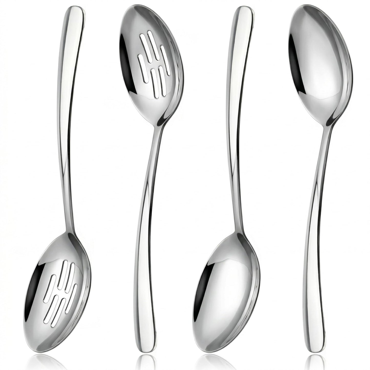 10.3-in Large Serving Spoons Set, 18/0 Stainless Steel, Heavy Duty, 2 Serving & 2 Slotted for Wedding Party Buffet Housewarming, Pack of 4
