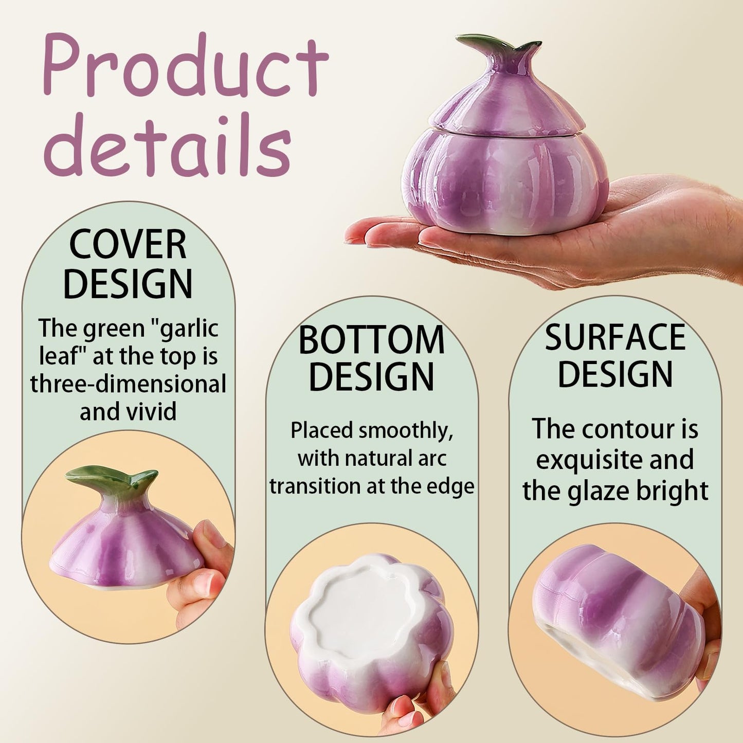 HELAIMAY Garlic Shaped Ceramic Salt Cellar with Lid, Spices Storage Container, Coffee, Sugar, Spices and Candies, Salt Containers for Countertop, 1 Piece