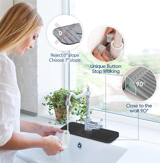 14.6 Inch Silicone Faucet Mat for Kitchen Sink Splash Guard