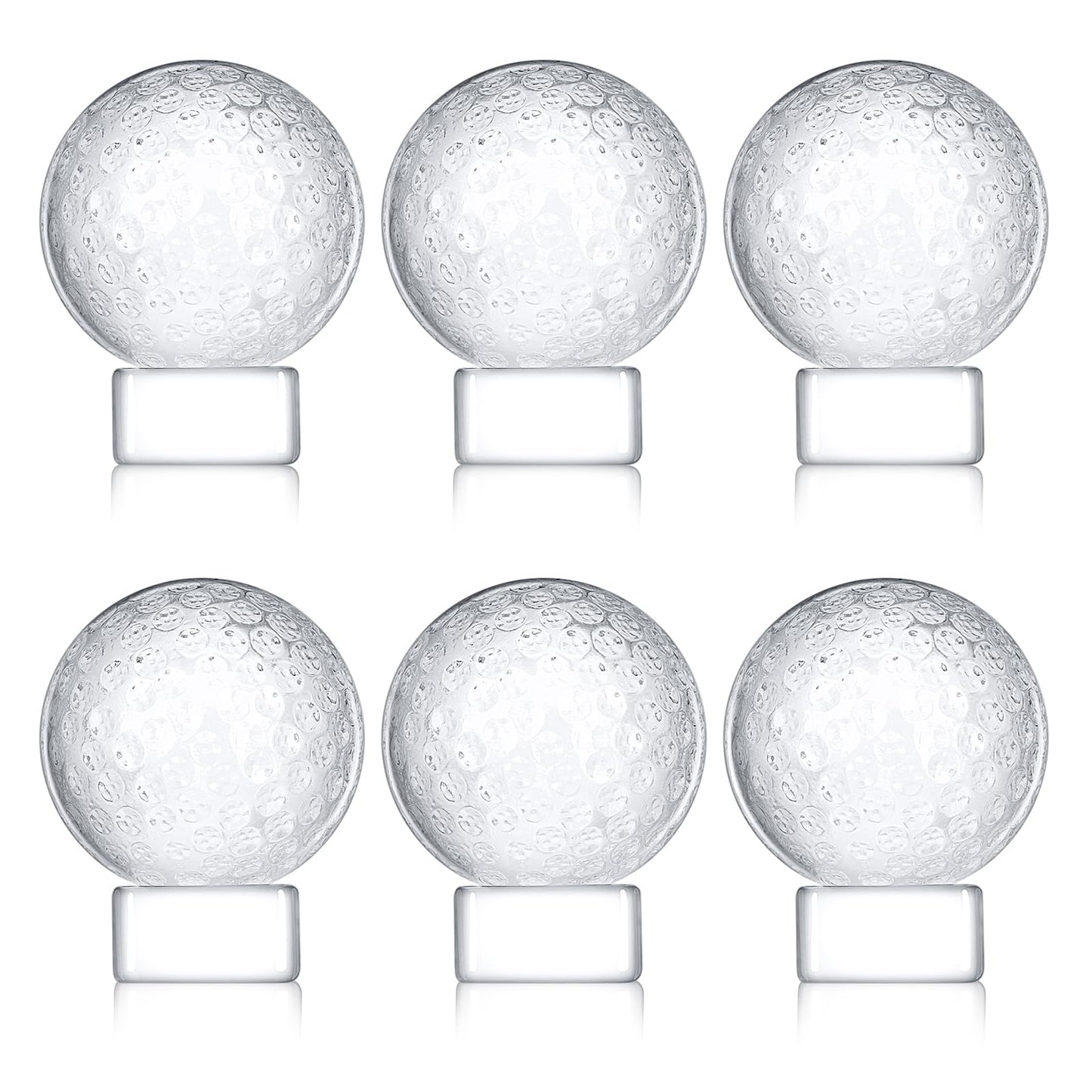 Landical 6 Pcs Crystal Glass Golf Ball Trophy with Display Stand Base for Sports Tournament Awards Crystal Golf Ball Trophy with Stand Team Prizes Statue for Retirement Gifts