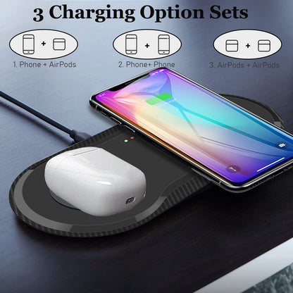 30W Fast Wireless Charger, Vchiming 2 in 1 Wireless Charging Pad, Dual 15W Wireless Charging Station for Galaxy iPhone AirPods Type C Cable Included, Black