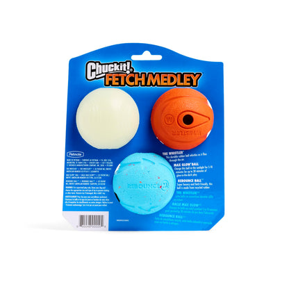 ChuckIt! Fetch Medley Gen 1 Rubber Dog Balls, The Whistler, Max Glow & Rebounce Balls for Dogs, Durable High Bounce Launcher Compatible Dog Toy, Medium, 3 Pack