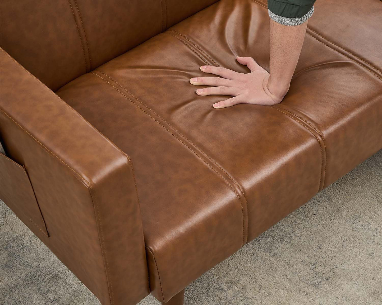 GarveeHome 75 in Futon Sofa Bed Mid-Century Futon Couch, PU Leathe Convertible Sleeper Couch with Adjustable Backrest, Loveseat and Side Pockets for Living Room & Bedroom (Brown)