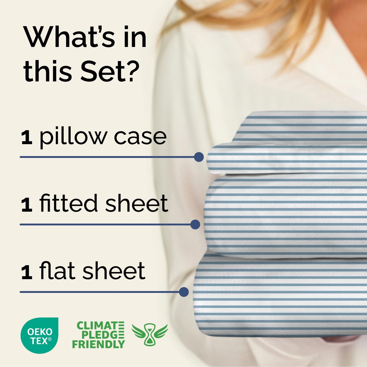 Striped Sheets - Blue & White Striped Sheets - 1 Flat & 1 Fitted & 1 Pillowcase w/ Deep Pockets – Wrinkle & Fade Resistant - Ultra-Soft, Breathable & Cooling - Luxury Pinstripe Bedding - Twin Size Set