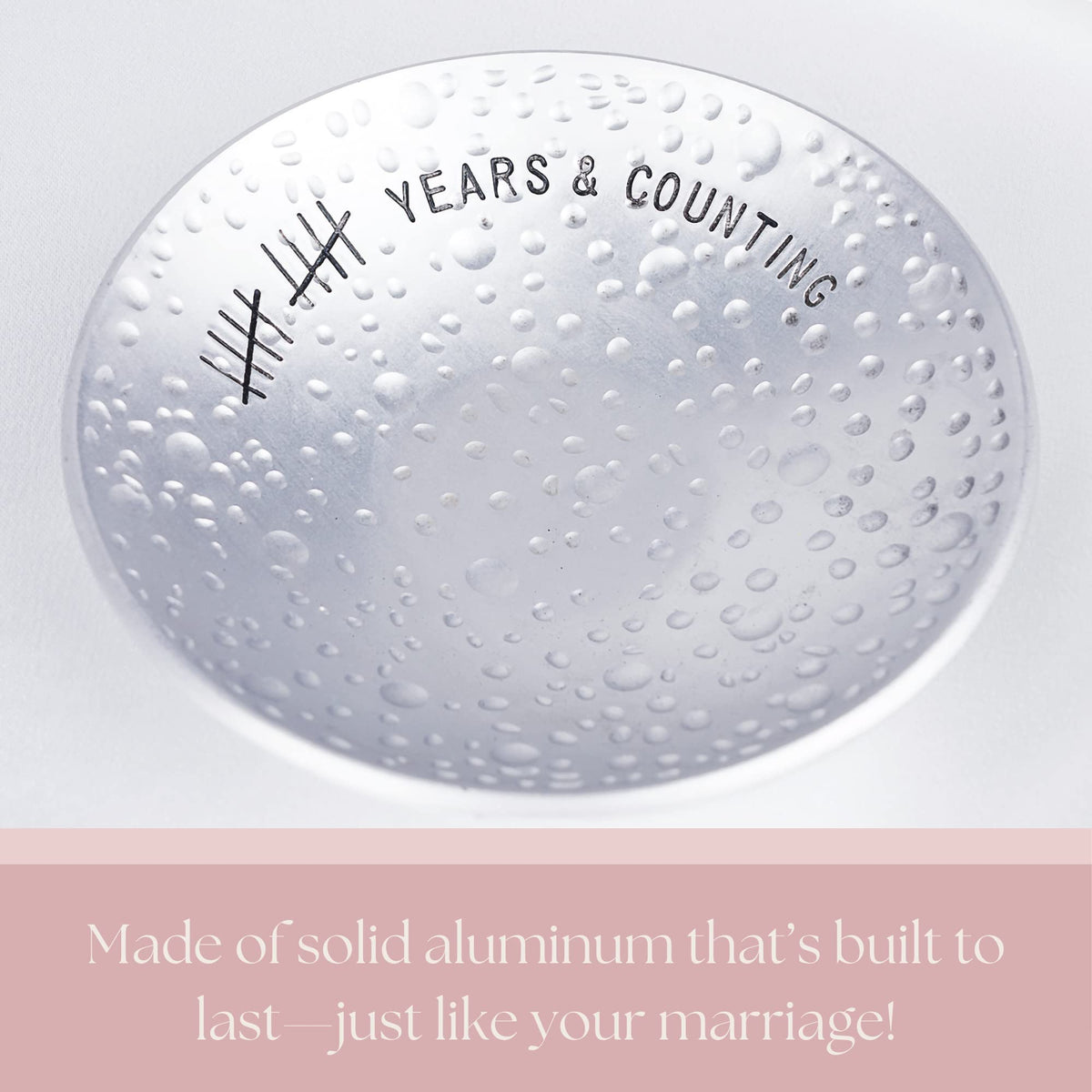 PureRejuva 10th Anniversary Tin Gifts – 4 In., Engraved, Aluminum Wedding Ring Holder Dish & Gift Box – 10 Year Wedding Gift for Him & 10 Year Anniversary for Her Textured Style