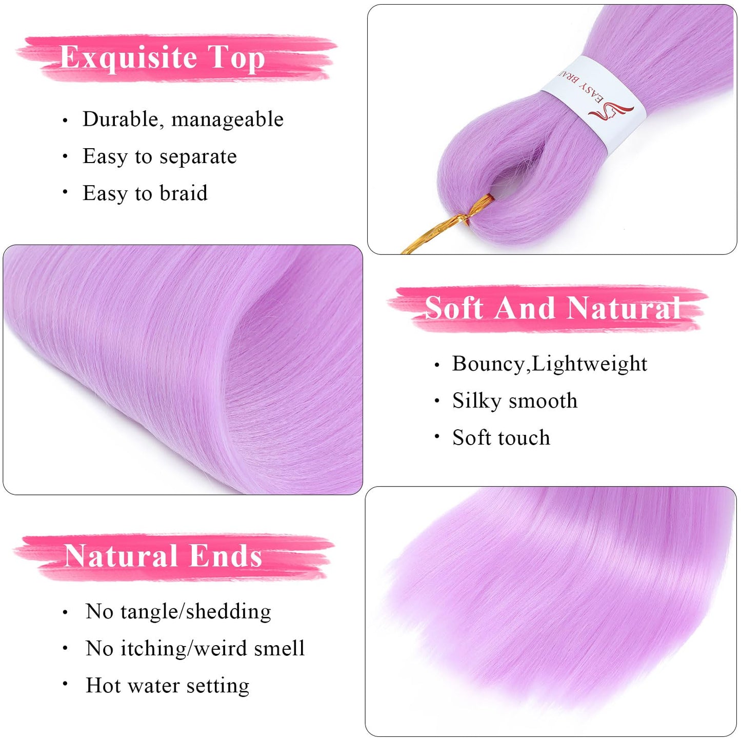 Purple Hair Extensions Pre Stretched Braiding Hair - 26 Inch Purple Hair For Braiding Hair Soft Yaki Texture 3 Packs Crochet Braids Hair Extensions for Black Women (Lavender Purple)