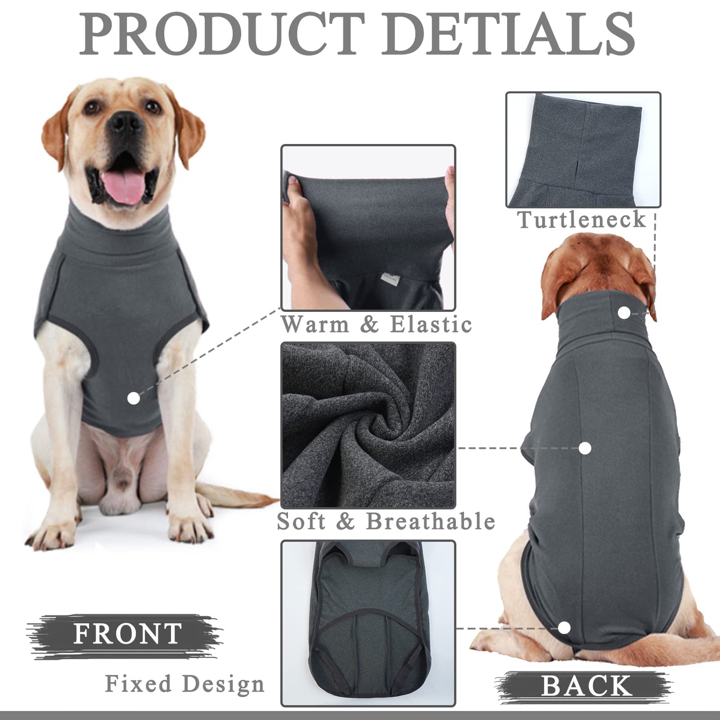 Hjyokuso Dog Jumper Fleece Vest Sweater, Warm & Lightweight Pullover Pajama Coat, Autumn Winter Cold Weather Puppy Clothes Jacket for Small Medium Large Dogs (Black 3XL)