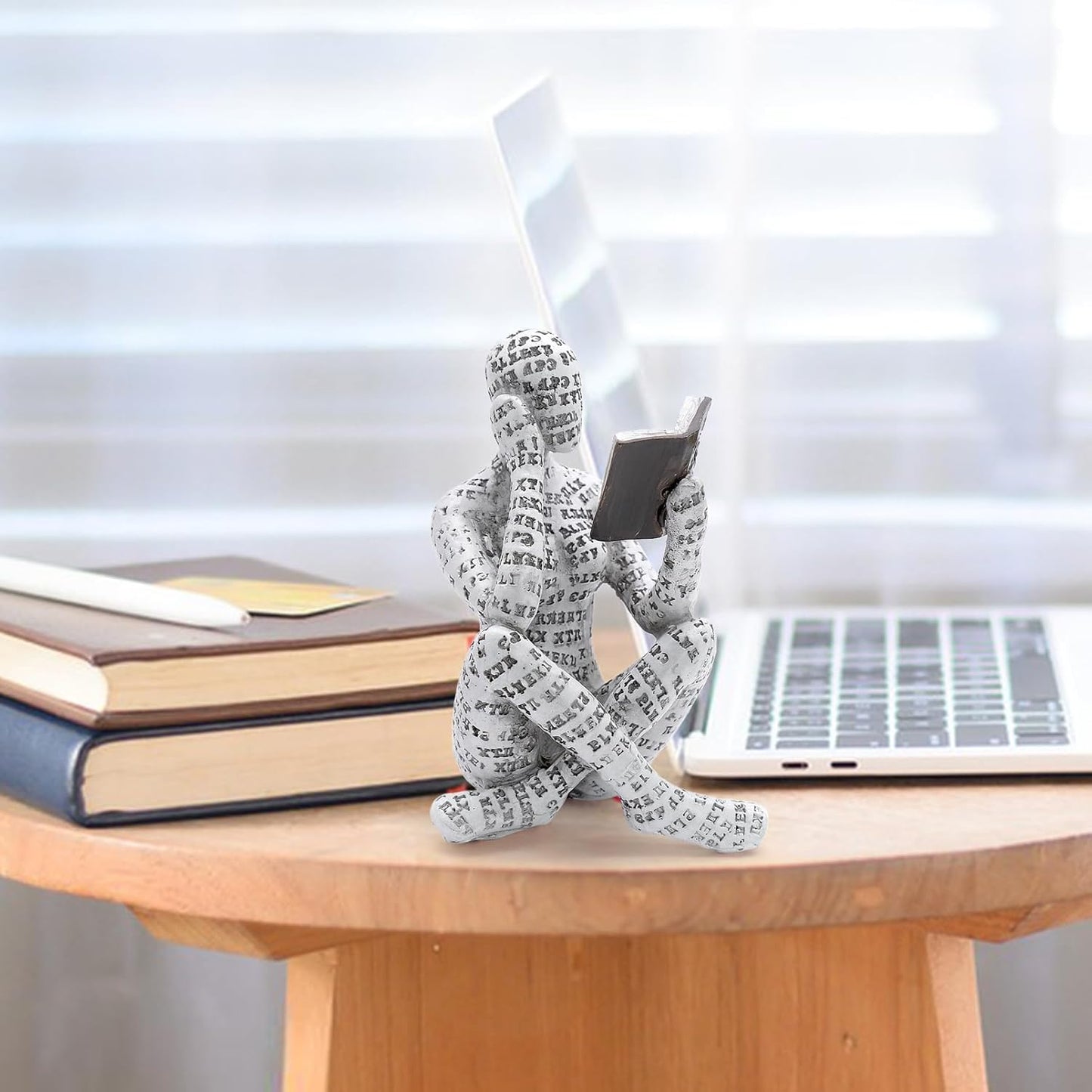 inheming Reading Figurine Bookshelf Decor, Creative Abstract Thinker Statue, Home Office Modern Shelf Desk Book Decoration