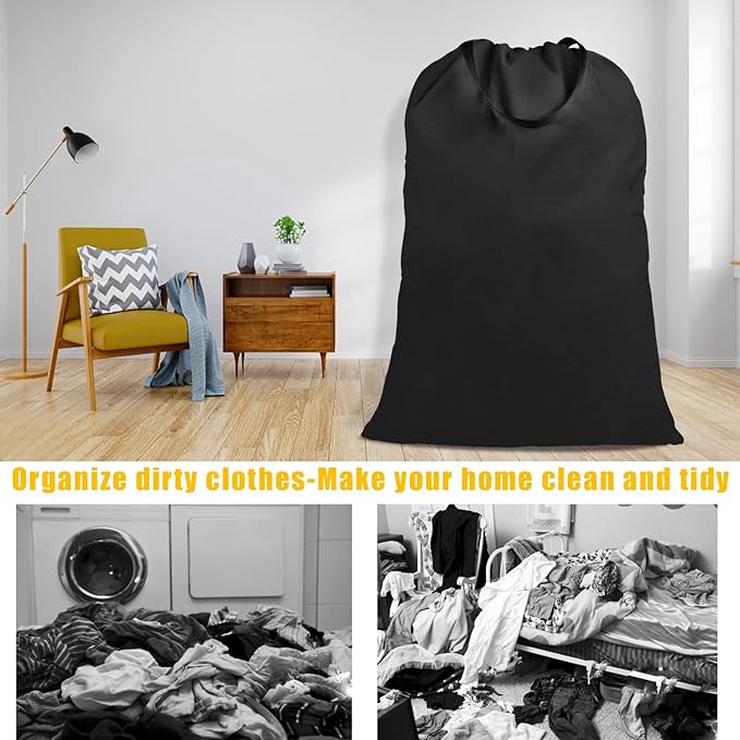 Cotton Canvas Laundry Bag with Handles & Drawstring Straps, Heavy Duty Extra