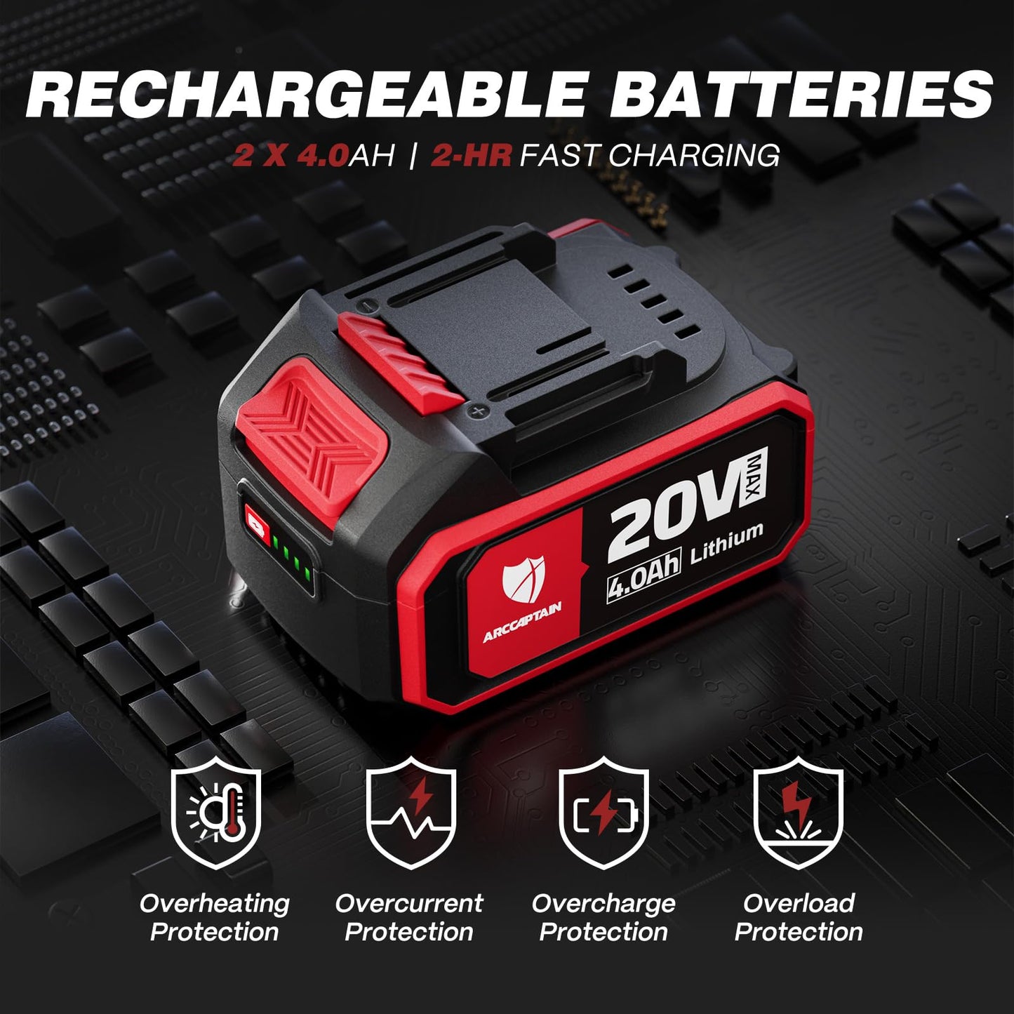 ARCCAPTAIN Angle Grinder Kit, 4-1/2 to 5",【Paddle Switch】9500RPM 1200W Brushless Power Motor Cordless Angle Grinder with 2PCS 4.0AH Batteries, 180°Rotatable Grinder Tool for Cutting/Grinding/Polishing