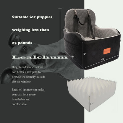 Lealchum Dog Booster Car Seat for Small/Medium Dogs,Puppy Portable Seat for Car with Elevated Cushion,Fully Detachable and Washable Pet Seat with Storage Pockets,Easy to Install (Black/Grey, Medium)