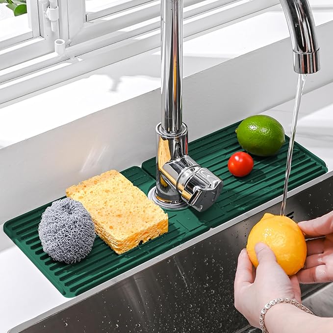 Faucet Mat for Kitchen Sink, Silicone Faucet Handle Drip Catcher Tray, Drying