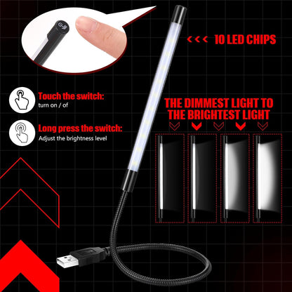 2 Pieces USB LED Light for Laptop Keyboard Gooseneck Light Computer Lamp Flexible Stick Dimmable LED Lamp Touch Switch for Reading Book(Black)