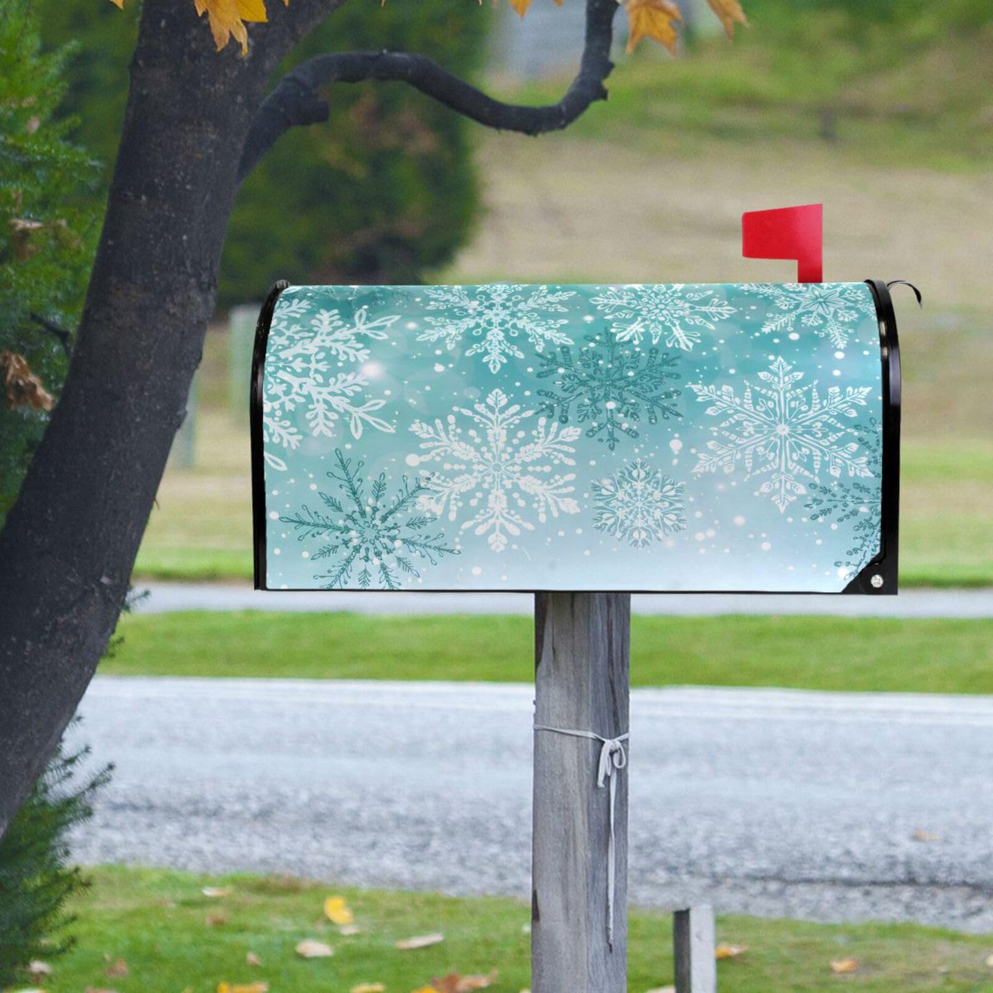 ALAZA Silver Winter Teal Turquoise Snowflakes Christmas Magnetic Mailbox Cover MailWraps Garden Yard Home Decor for Outside Oversized-25.5" x20.8"