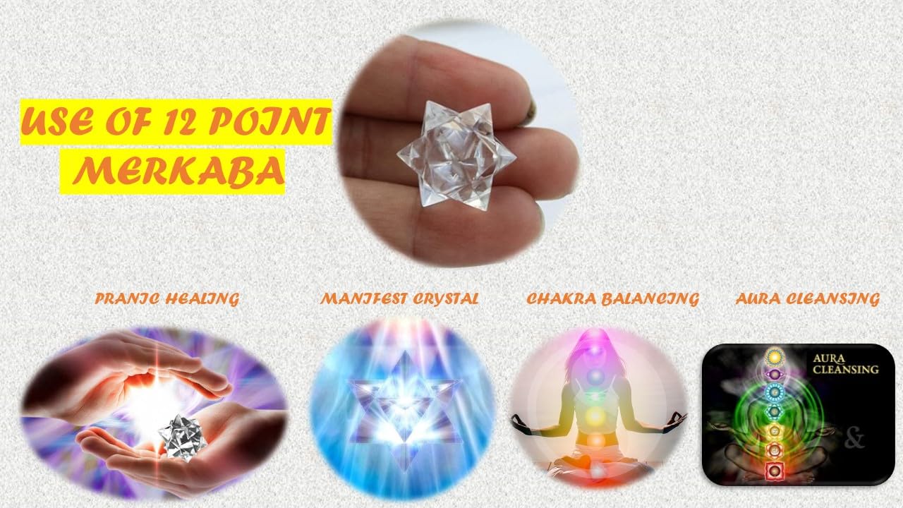 Jet 1 Pcs Clear Quartz Crystal 12-Point Merkabah Star for Healing - Panic Balancing Meditation Tool Use (0.75-1 inch, 8-10 Grams)