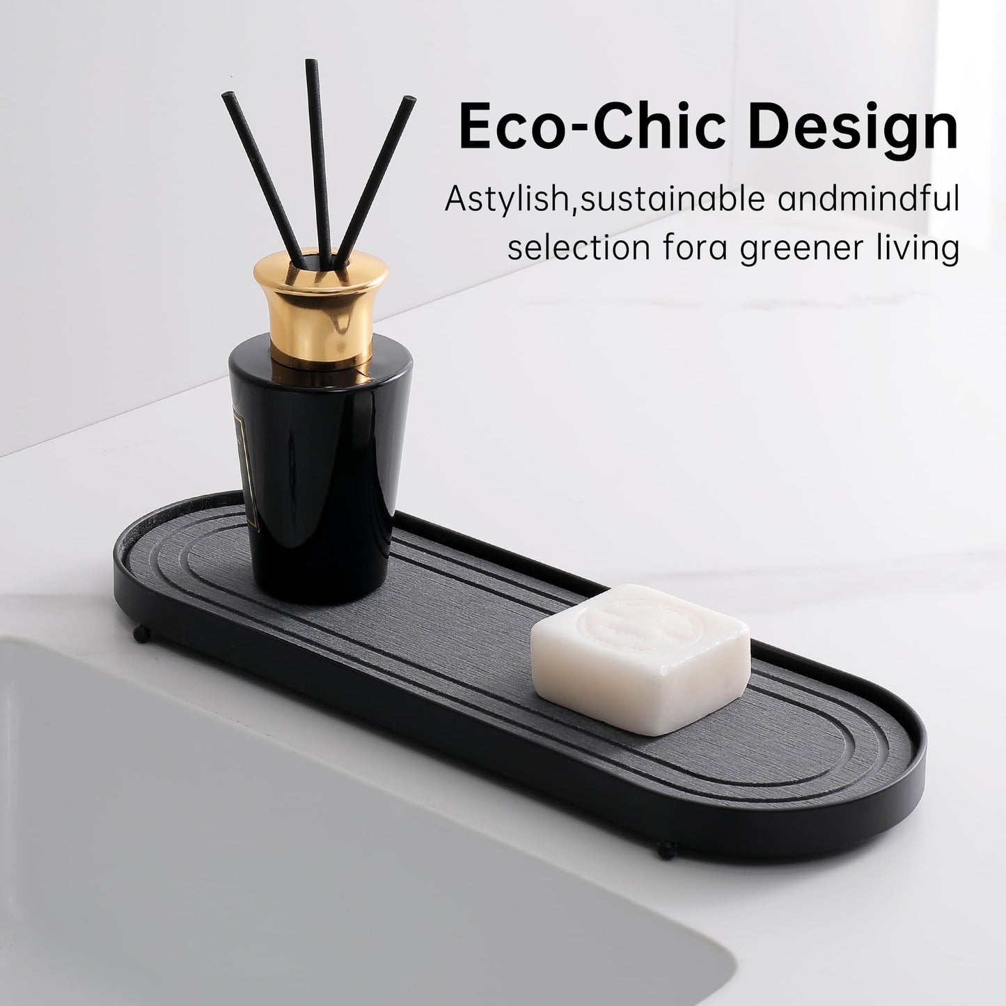 Water Absorbing Stone Tray, Fast Drying Diatomite Stone Kitchen Sink Tray Coasters, Bathroom Tray,Sink Organizer,Bathroom Counter Tray,Tray Hand Soap Dish & Holders (Black)