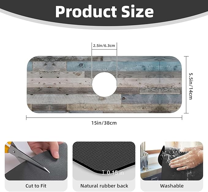 Vintage Rustic Farmhouse Blue Wood Kitchen Sink Splash Guard Faucet Mat 1 Pcs