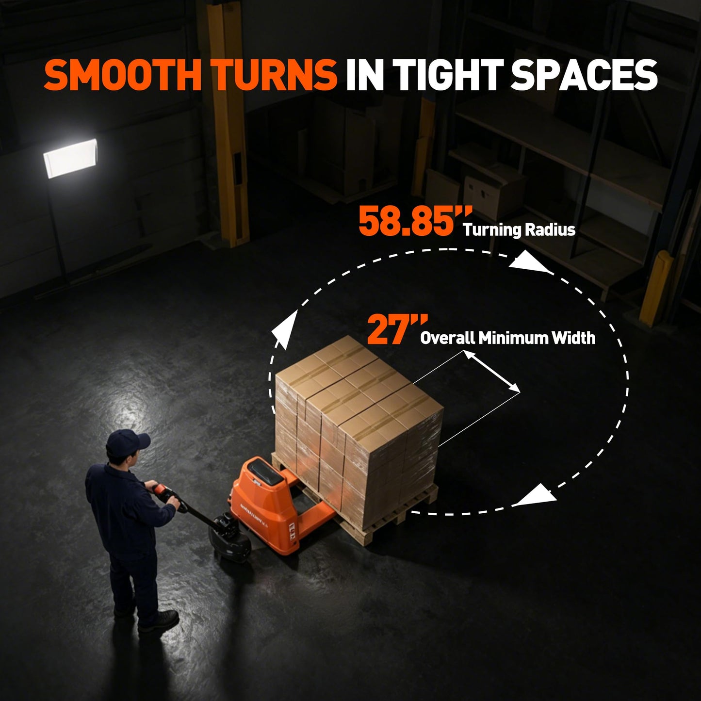 Full Electric Pallet Jack, 4400lbs Capacity Electric Pallet Trucks, 48V 20AH Lithium Battery Powered, 48" x 27" Fork Size, 6 Hours Working Time, 3.35 to 7.68 Inch Lift Height, for Material Handling