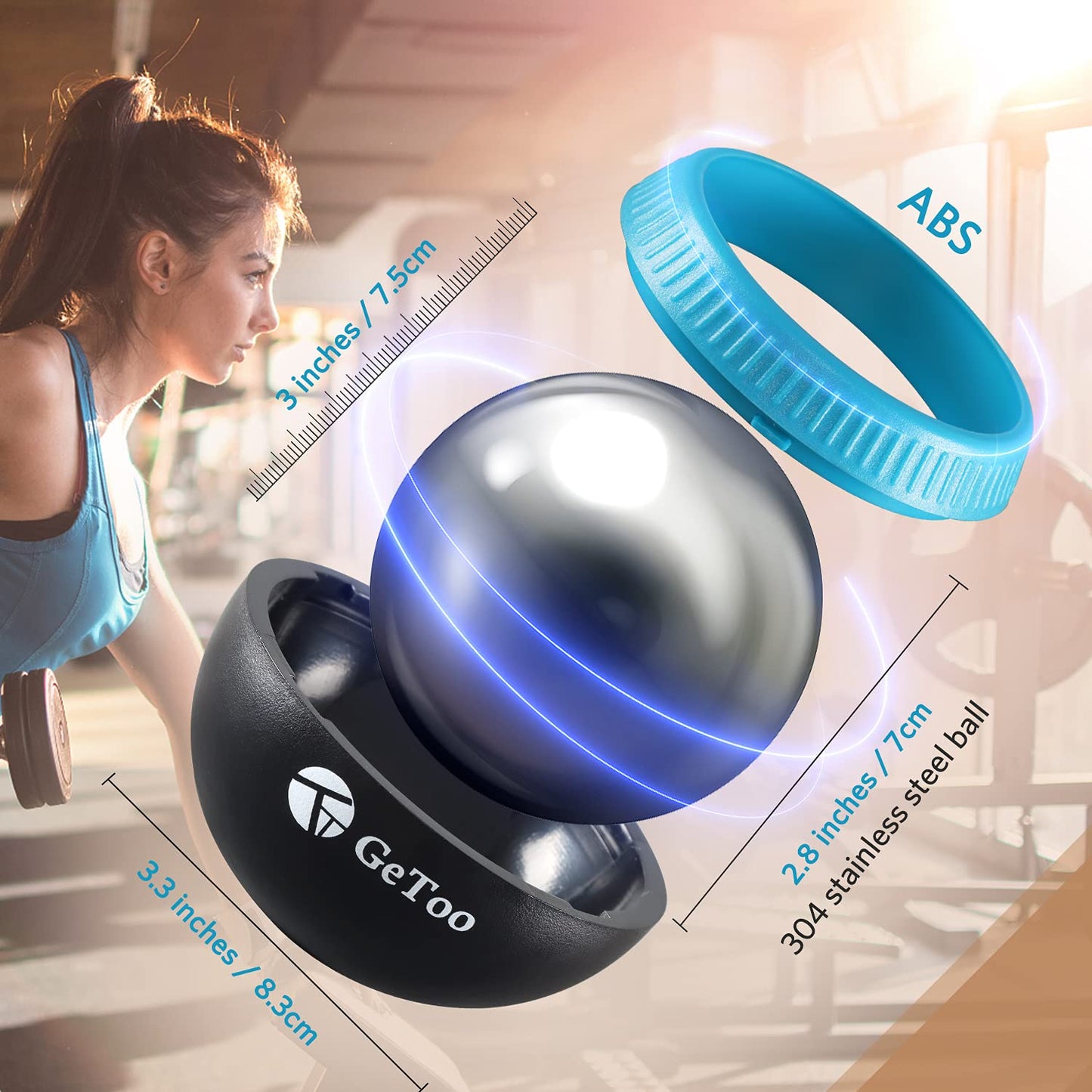 GeToo Cryosphere Cold Massage Roller Ball - 2.8 Inch Ice Massage Ball for Deep Tissue, 6 Hours Cold Therapy, Detachable Rolling Ball, Blue and Black