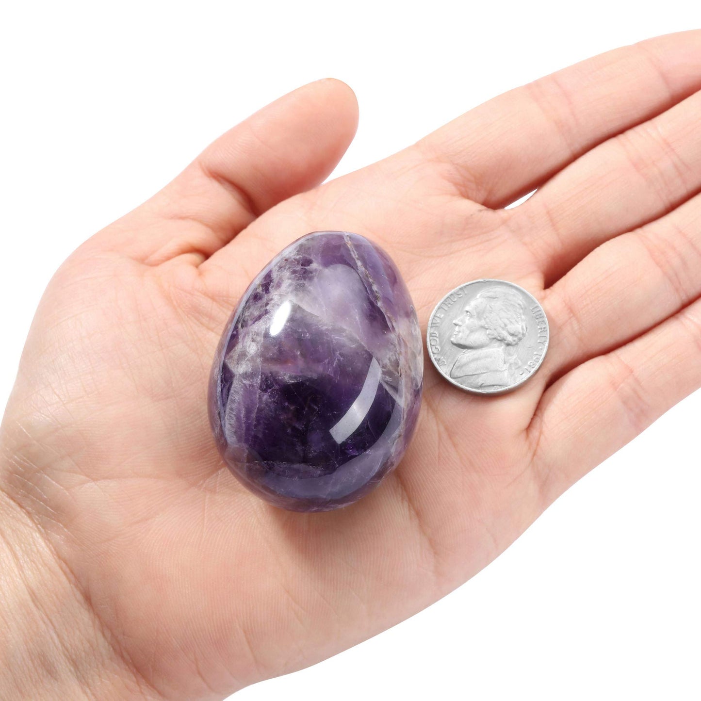 Top Plaza Healing Crystals Amethyst Stone Decors Carved Polished Natural Gemstone Egg Statue Figurines with Acrylic Stand Home Living Room Bedroom Room Decoration