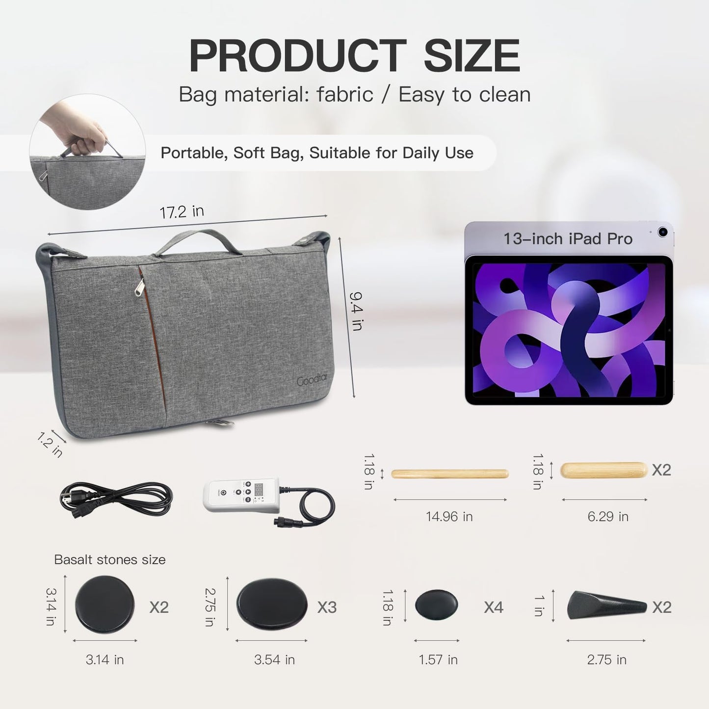 Goodtar Massage Stones Set with Warmer Kit Hot Rocks Bamboo for Massage Hot Stones Massage Warmer Kit with Temperature Control and Carry Bag for Home Use (11 Stones and 3 Sticks) Suitable for Gifting