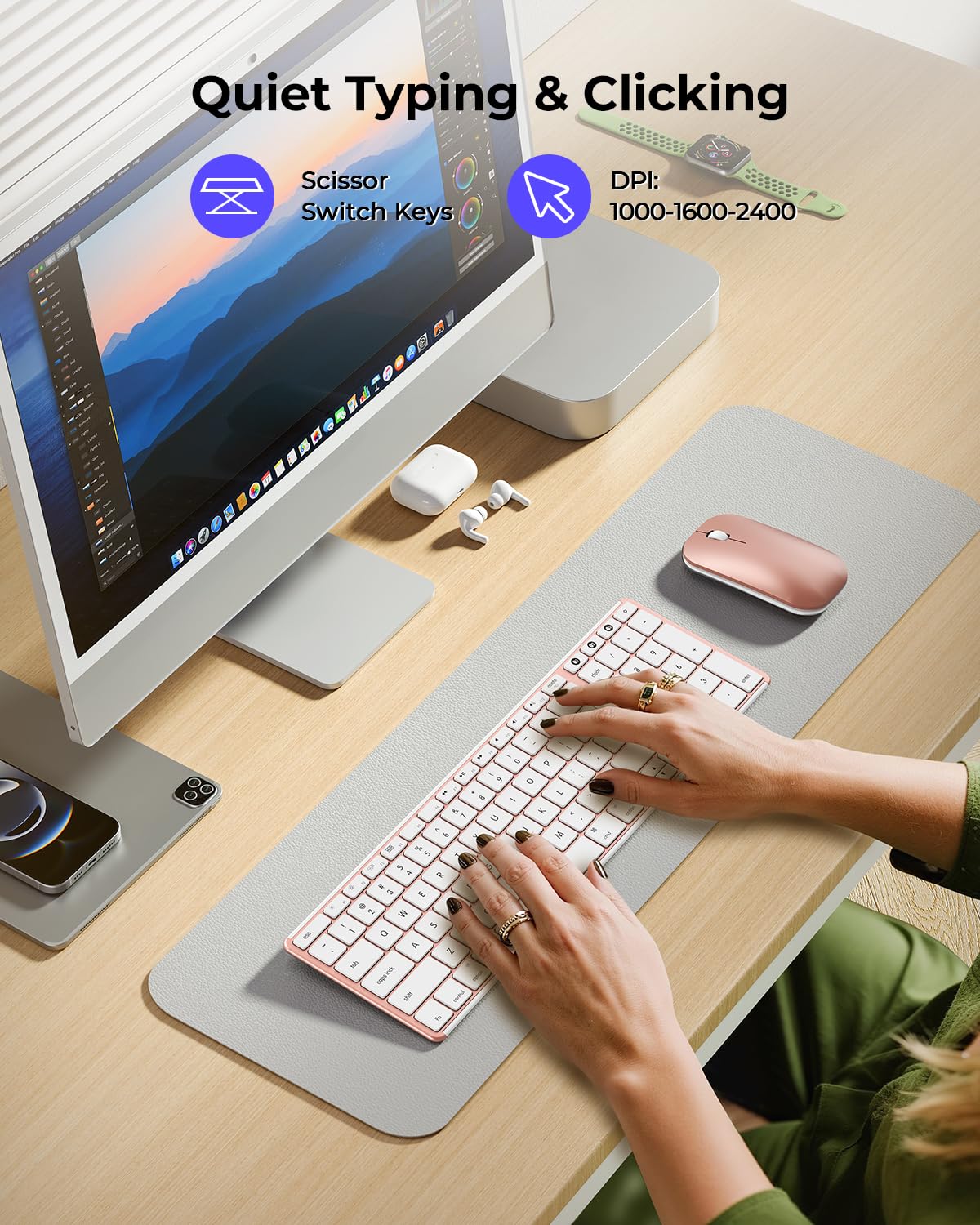 seenda Bluetooth Keyboard and Mouse for Mac, SKM64-2 Multi-Device Rechargeable Slim Wireless Keyboard Mouse Stainless Steel Full Size, Compatible with MacBook Pro/Air, iPad, Mac - Space Gray