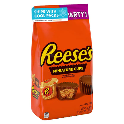 REESE'S Miniatures Milk Chocolate Peanut Butter Cups, Candy Party Pack, Halloween Candy, 35.6 oz