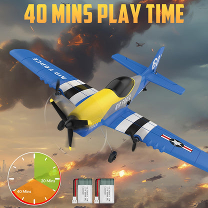 HAWK'S WORK 3 Channel RC Plane P-51D Mustang, Remote Control Airplane Ready to Fly, 2.4GHz 6-axis Gyro Stabilizer, Easy to Fly for Kids & Beginners