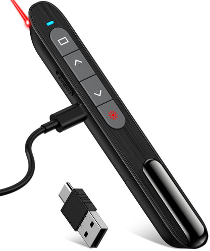 DinoFire USB C Rechargeable Presentation Remote with Red Light,Wireless Preseter PPT Slide Clicker Advancer for MacBook Laptop Computer