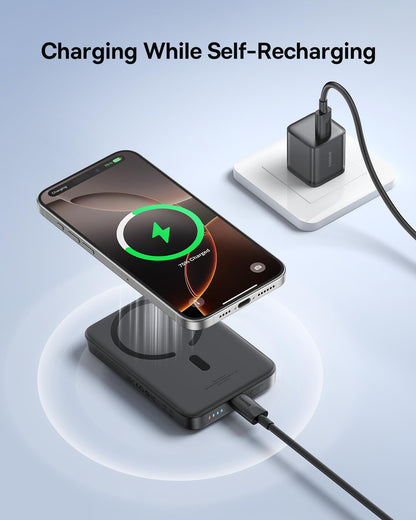 Baseus Magsafe Portable Charger for iPhone, 10,000mAh 15W Magnetic Power Bank, Qi2 Certified Fast Charging Wireless Battery Pack, 22.5W USB-A & 20W USB-C for iPhone 17/16/15/14/13/12, 2025 Version